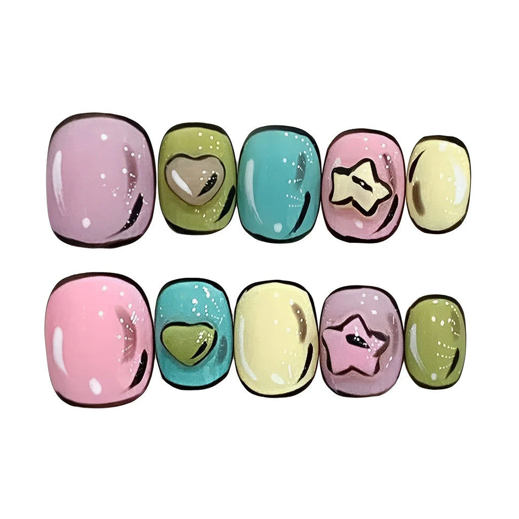 Cartoon Press On Nails – Handmade Short Full Cover Fake Nails