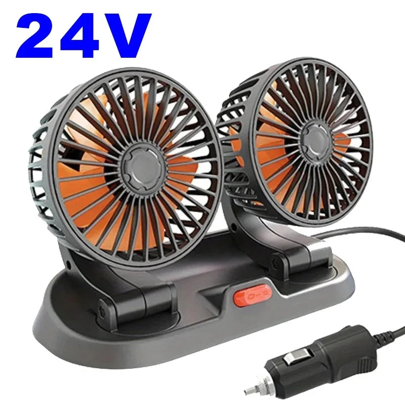 360° Dual Head Car Cooling Fan USB 5V 12V 24V Dashboard Fan