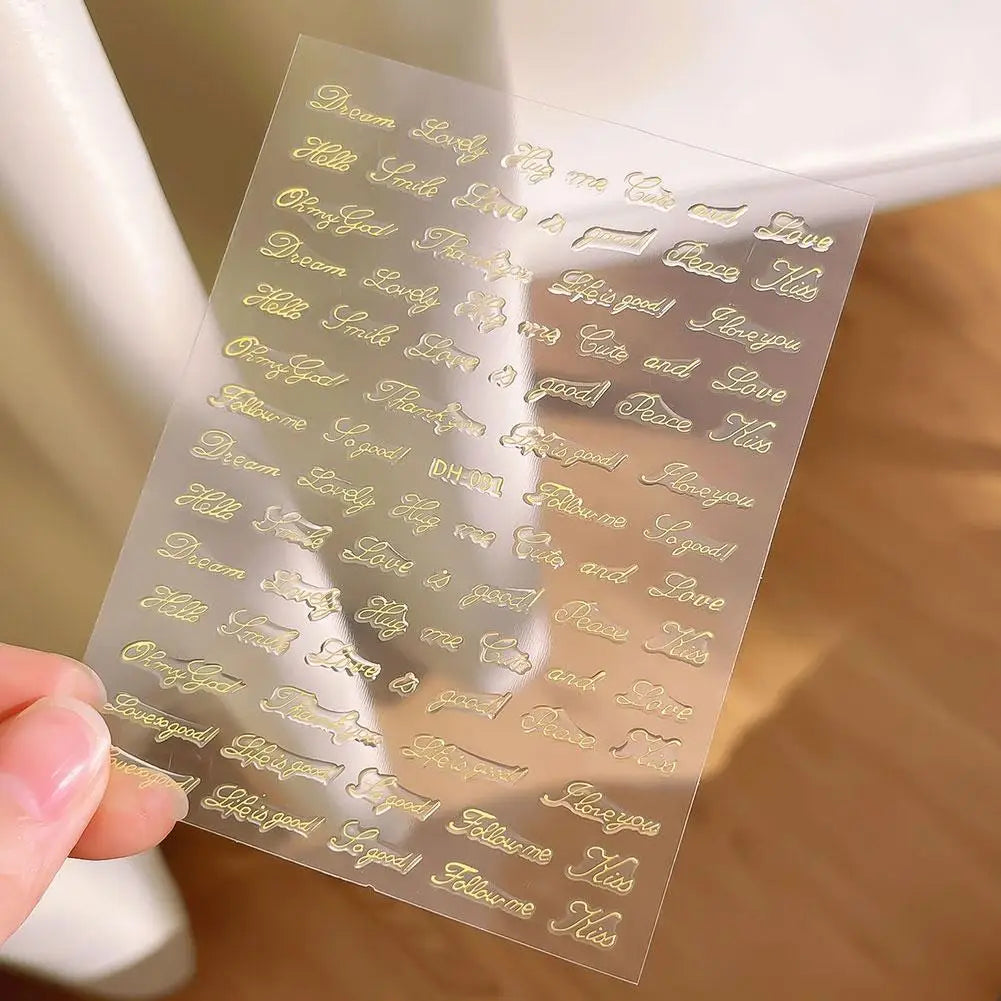 3D English Word Nail Art Stickers – Metallic Gold & Silver Decals