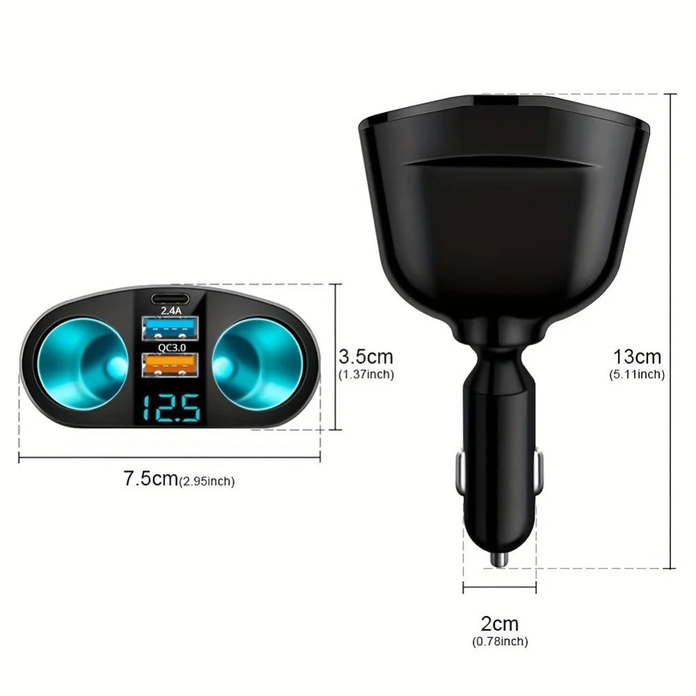 Dual USB Type-C Car Charger | Digital Display Fast Charging