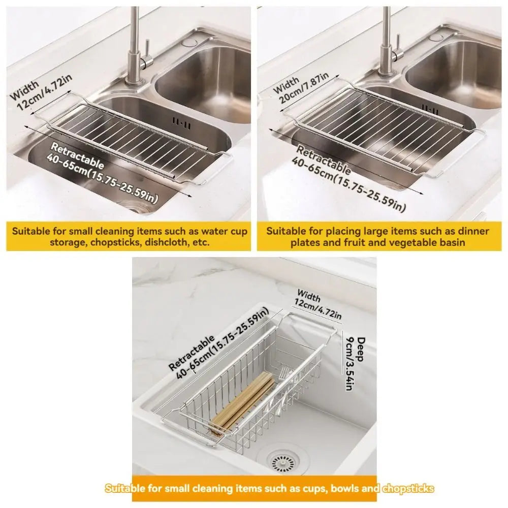 Telescopic Sink Drain Rack – Adjustable Stainless Steel Shelf