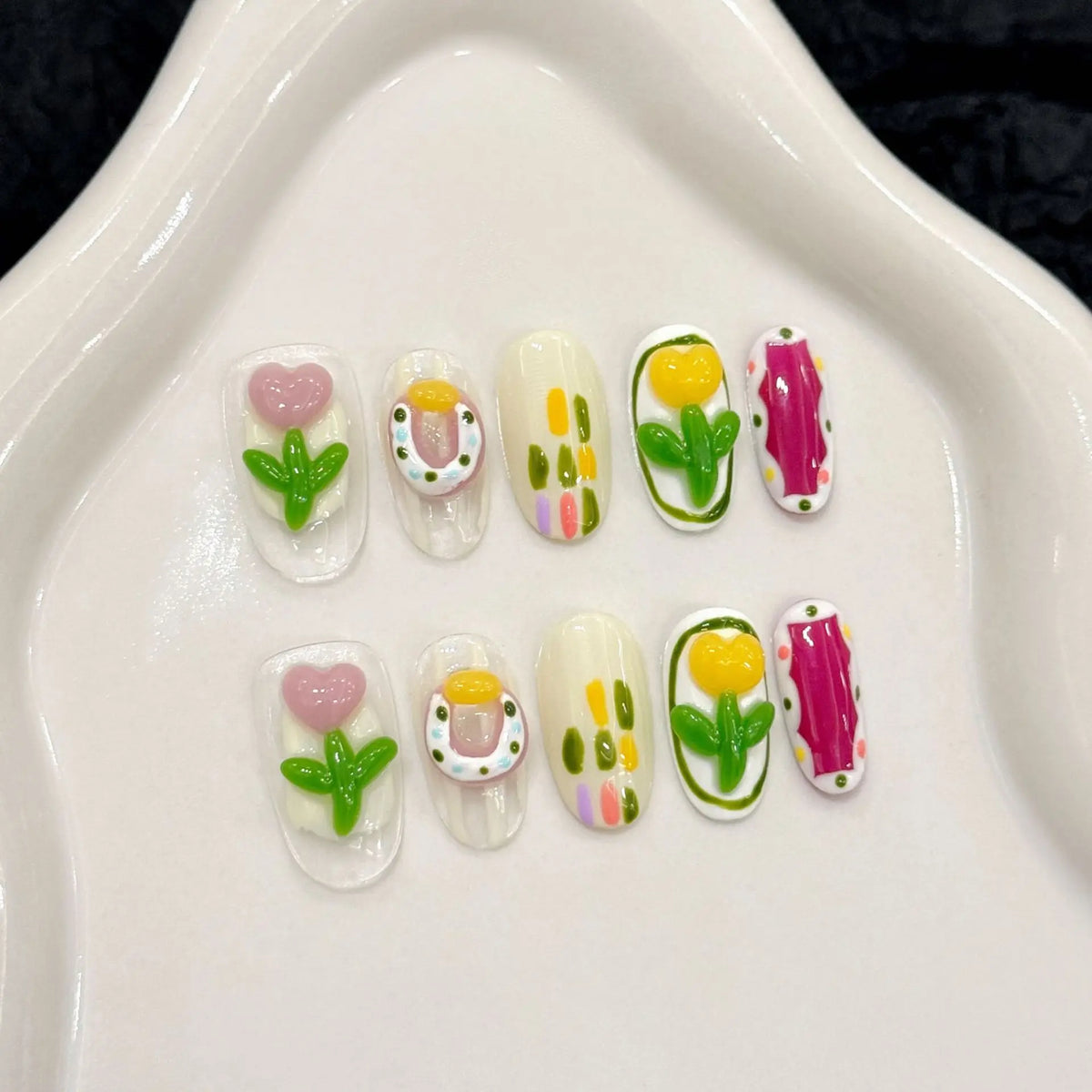Handmade Press On Nails 3D Strawberry Cat Eye Short Pink 10pcs