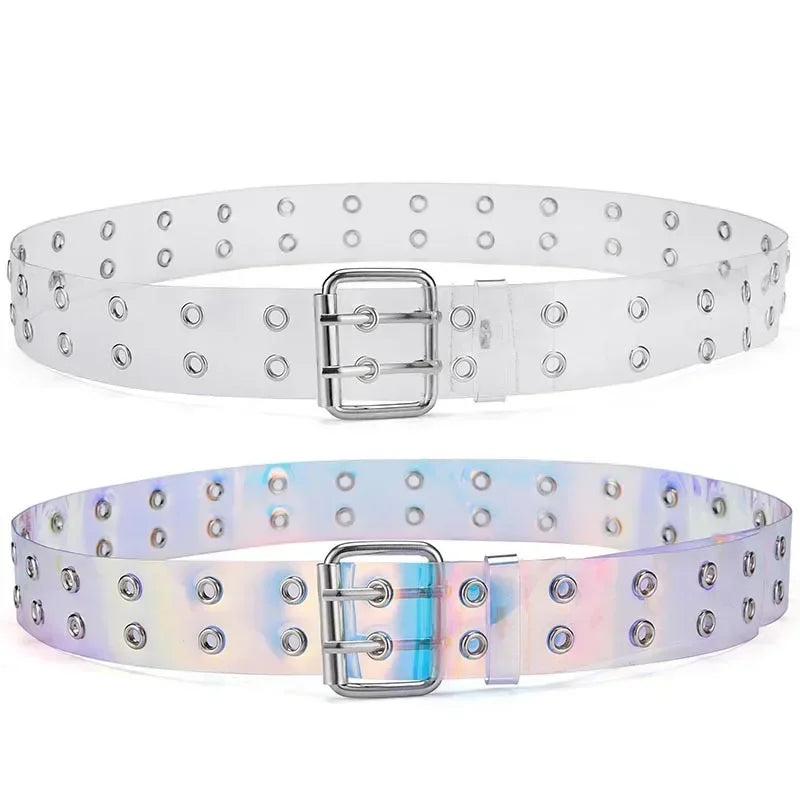 Women's Transparent PVC Belt – Laser Square Buckle Waistband