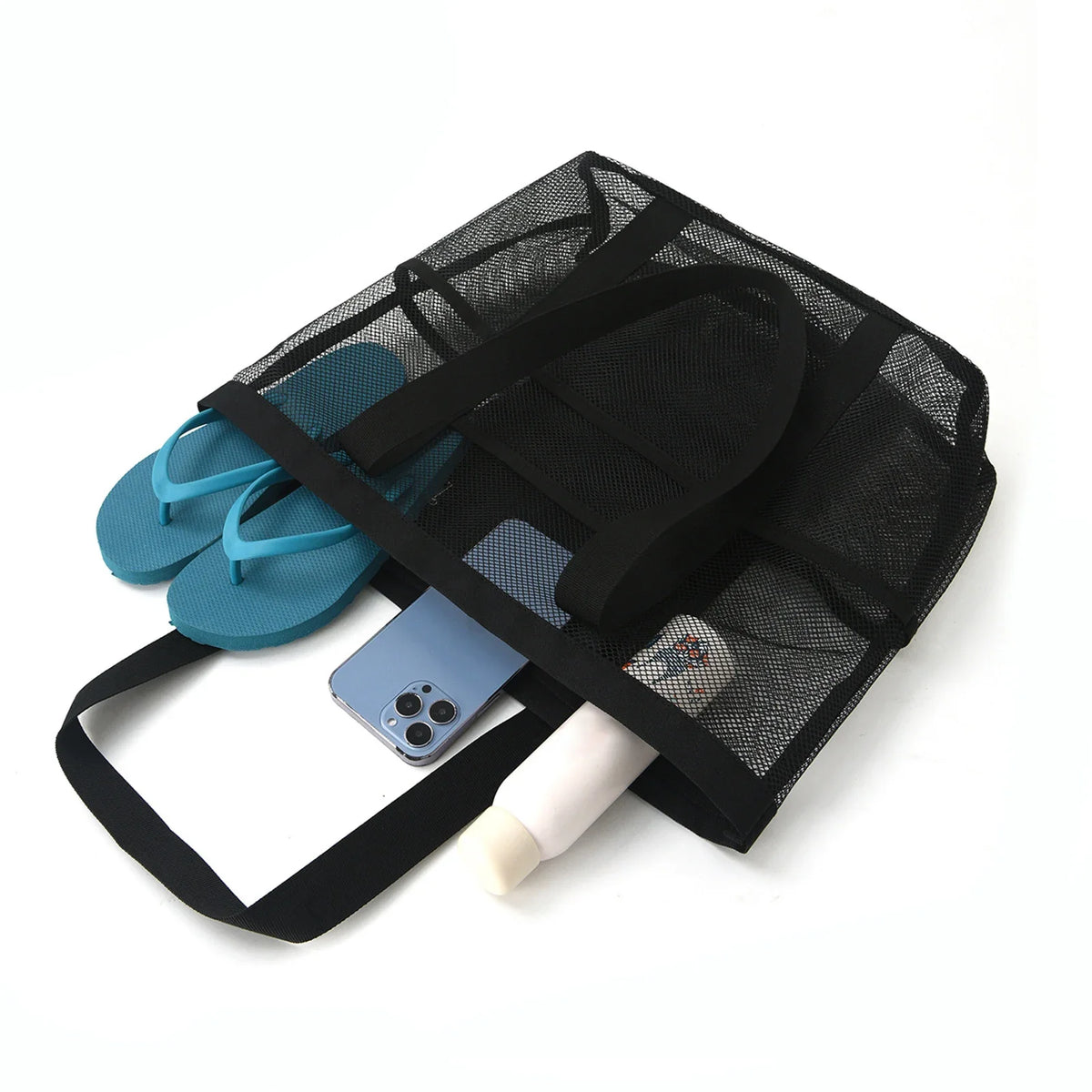 PEAKINBAGS Mesh Beach Tote Bag – Large Multi-Pocket Pool Bag