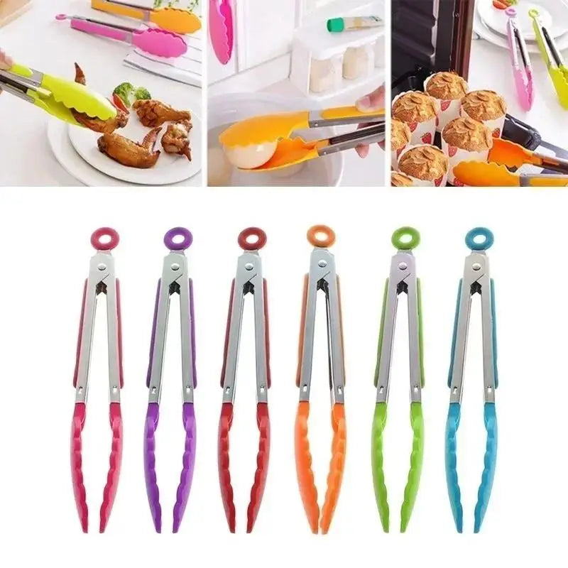 Silicone BBQ Tongs – Heat-Resistant Stainless Steel Food Clip