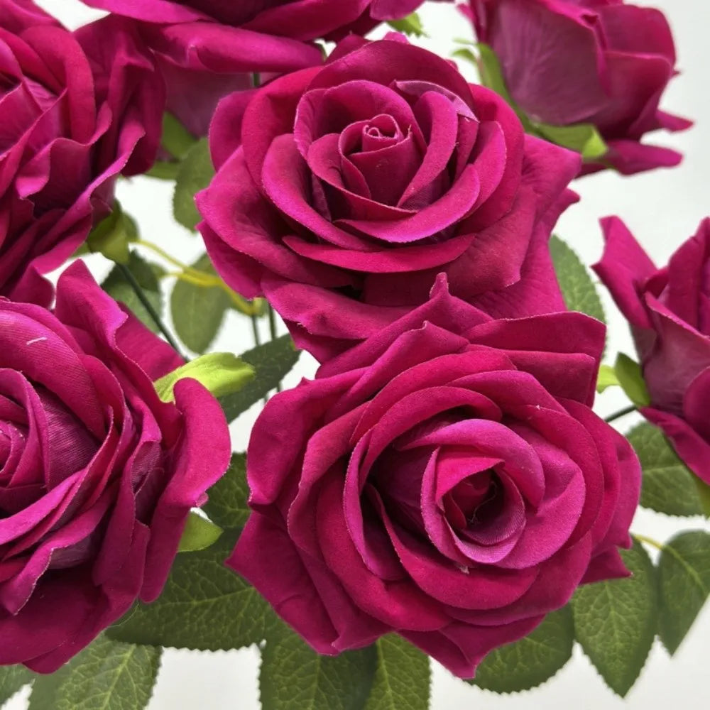 9-Head Artificial Rose Flower Branch | Real Touch Faux Roses