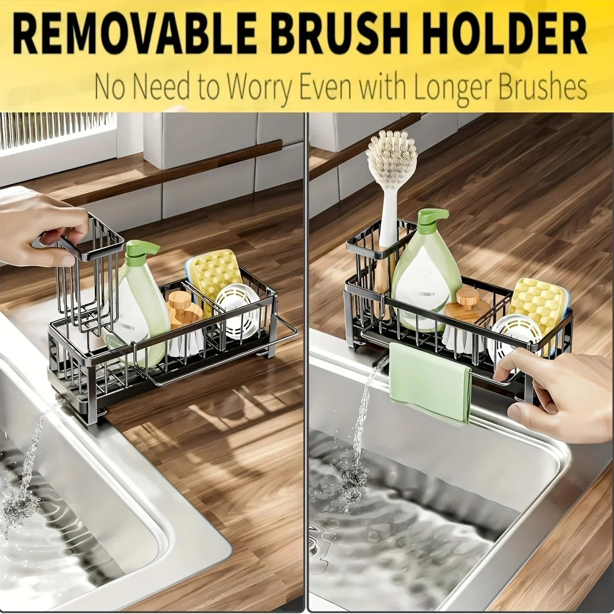 Sponge Holder Kitchen Sink Plastic Auto Draining Organizer Caddy