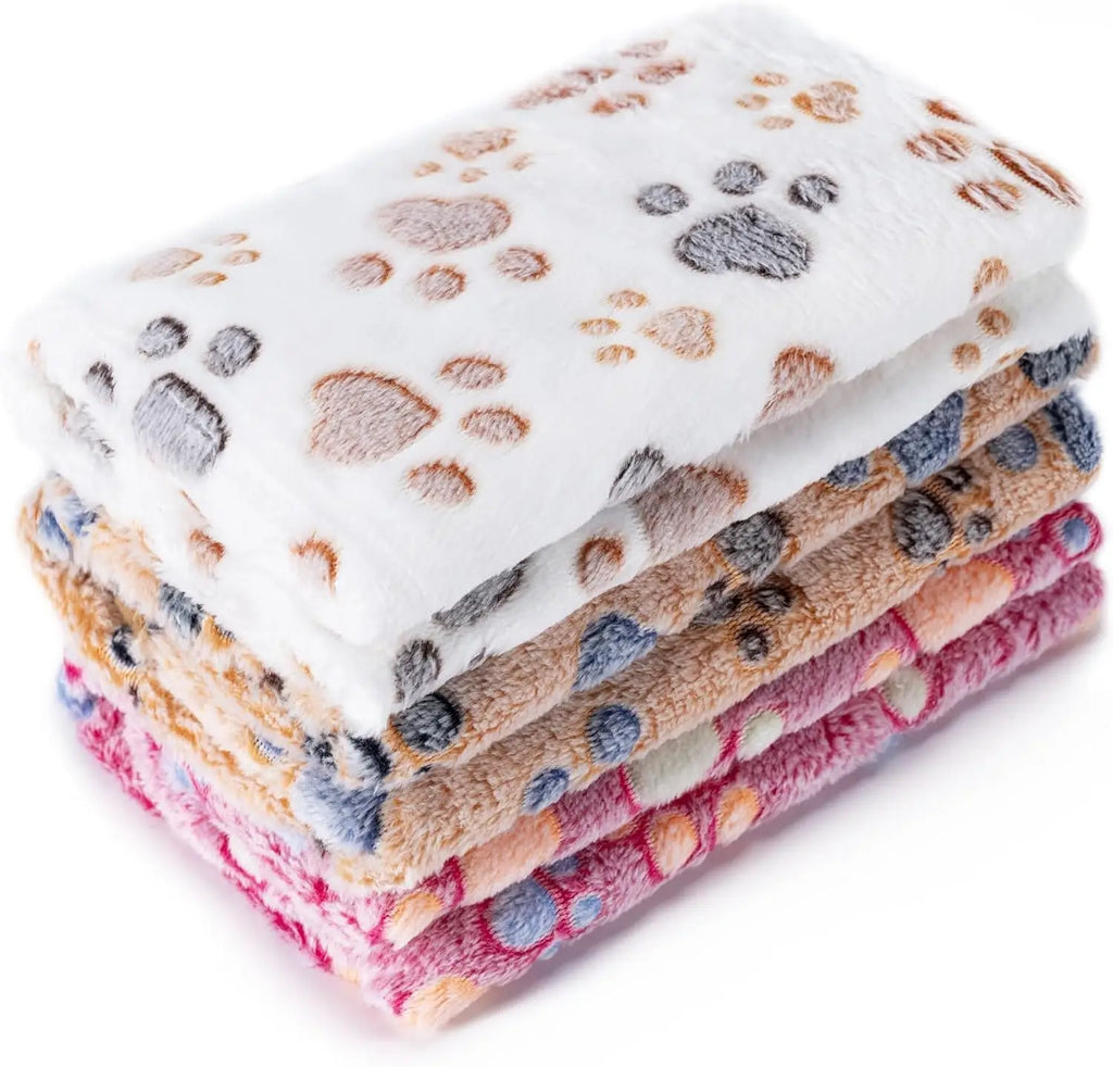 KEMORELA 3-Pack Flannel Paw Print Pet Blanket – Cats & Dogs
