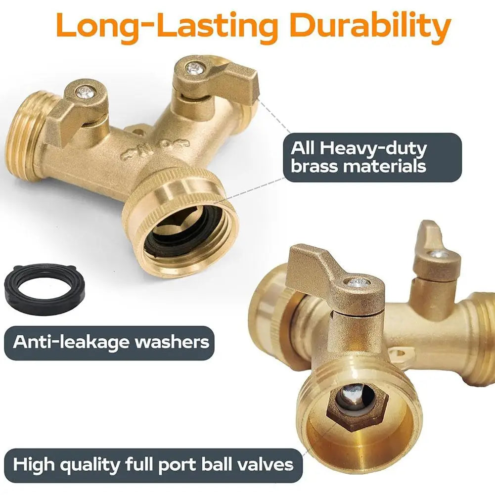 3 2 Way Brass Garden Hose Splitter Y-type Tap Watering Connector