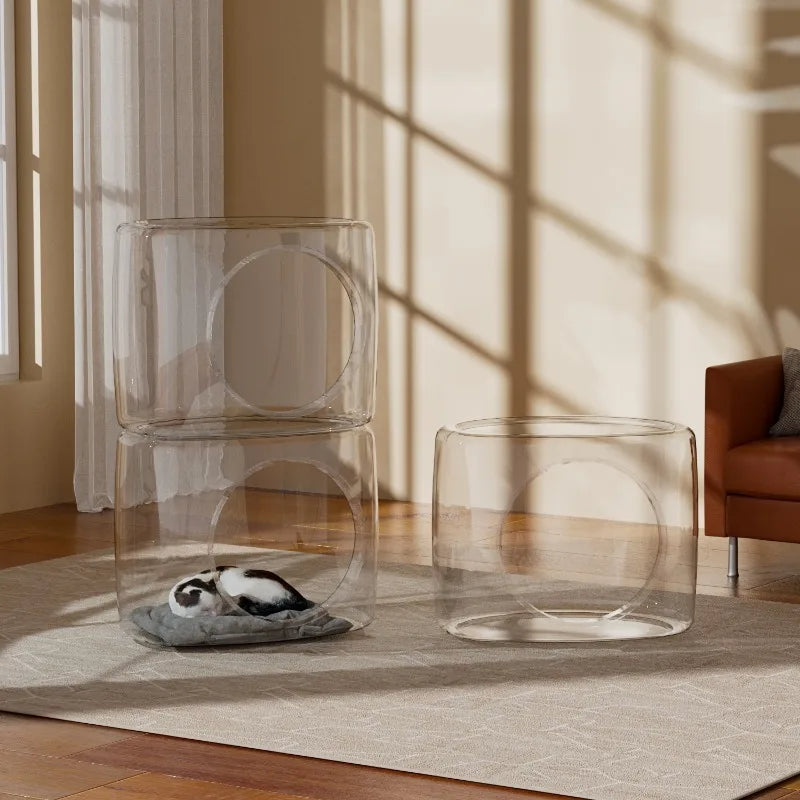Transparent Space Capsule Cat Bed – Large Semi-Enclosed Nest