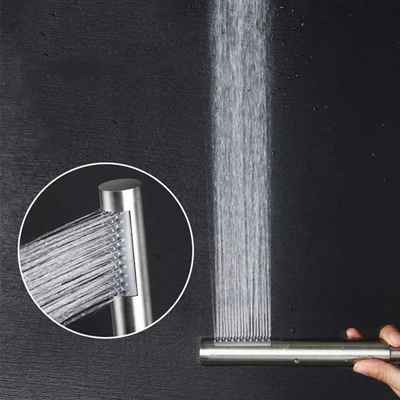 Stainless Steel Cylindrical Handheld Booster Shower Head Hotel Home
