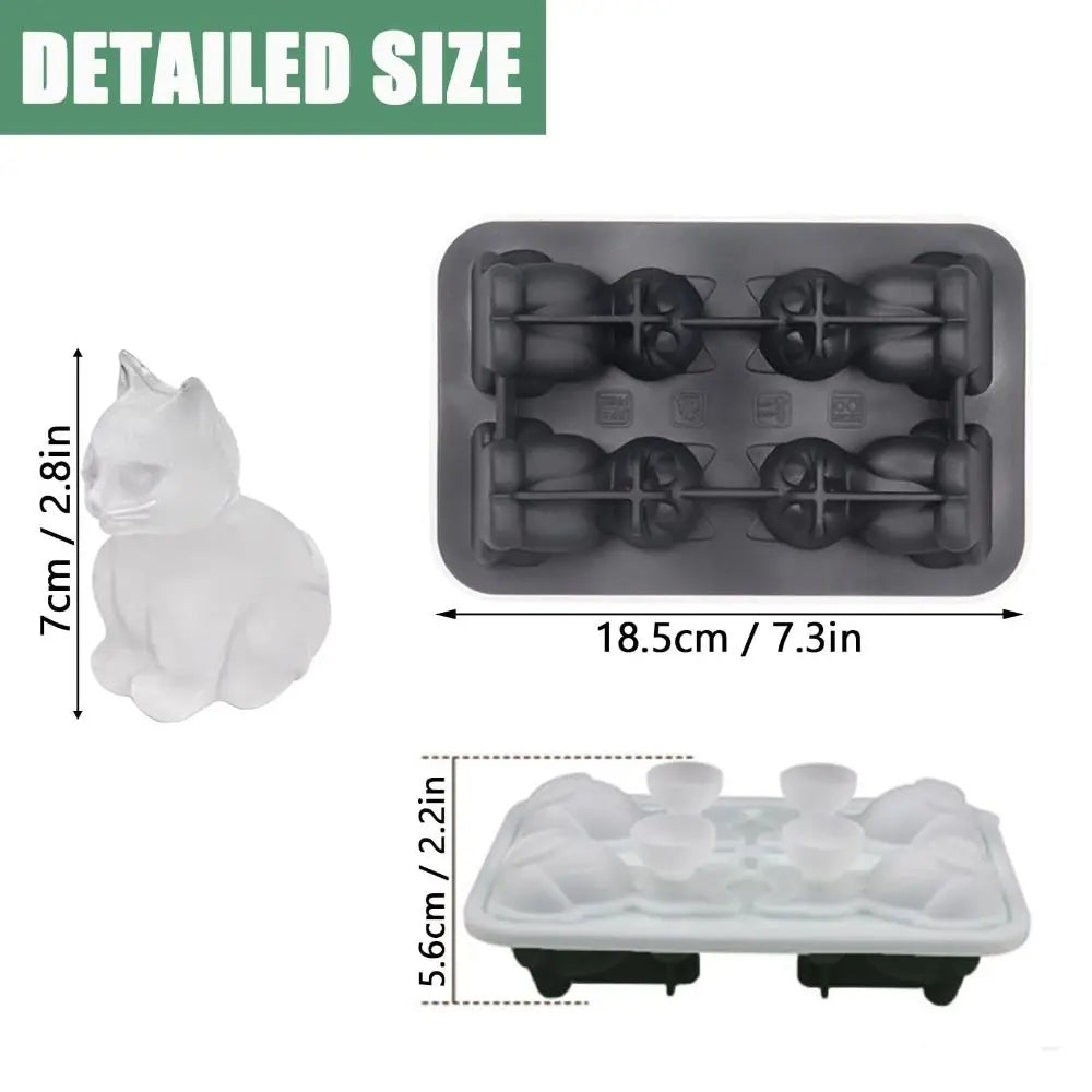 3D Cat Ice Cube Mold | BPA-Free Silicone, 4 Cavities