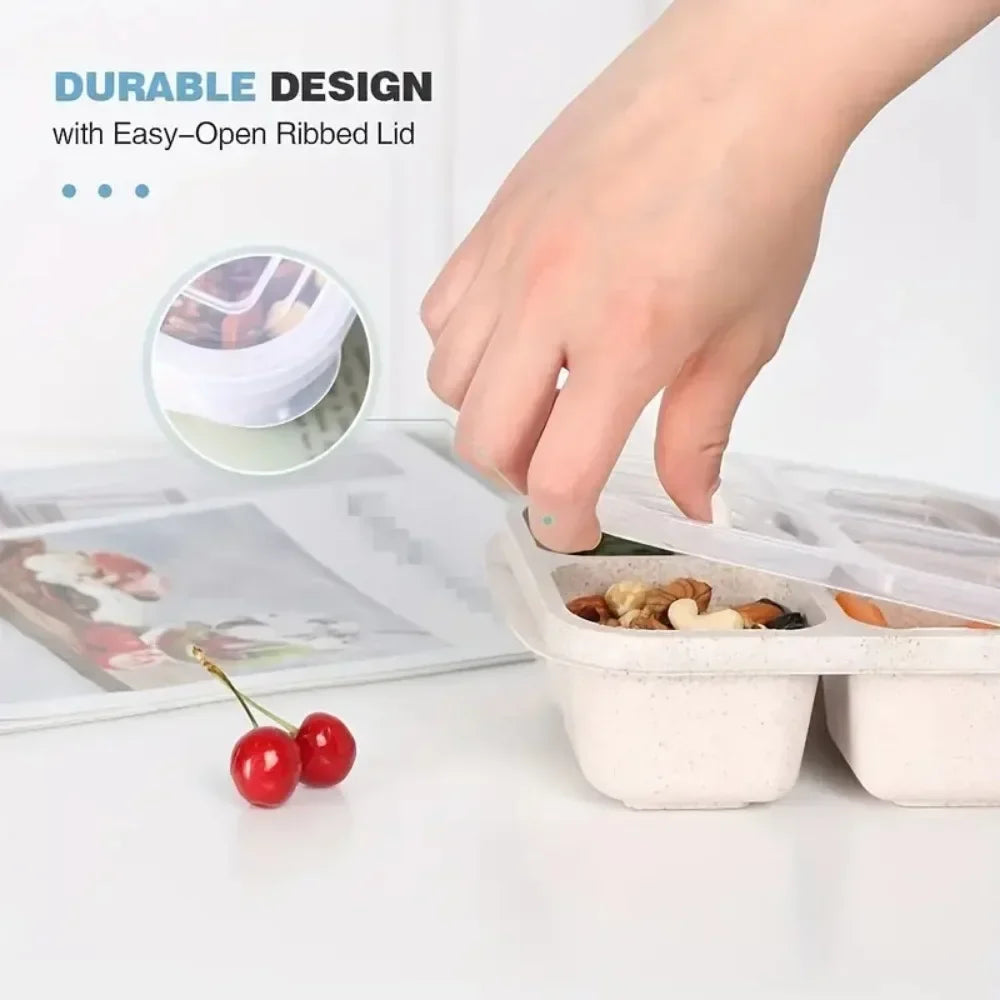 4 Grid Snack Containers Reusable Meal Prep Lunch Portable Kids Adults