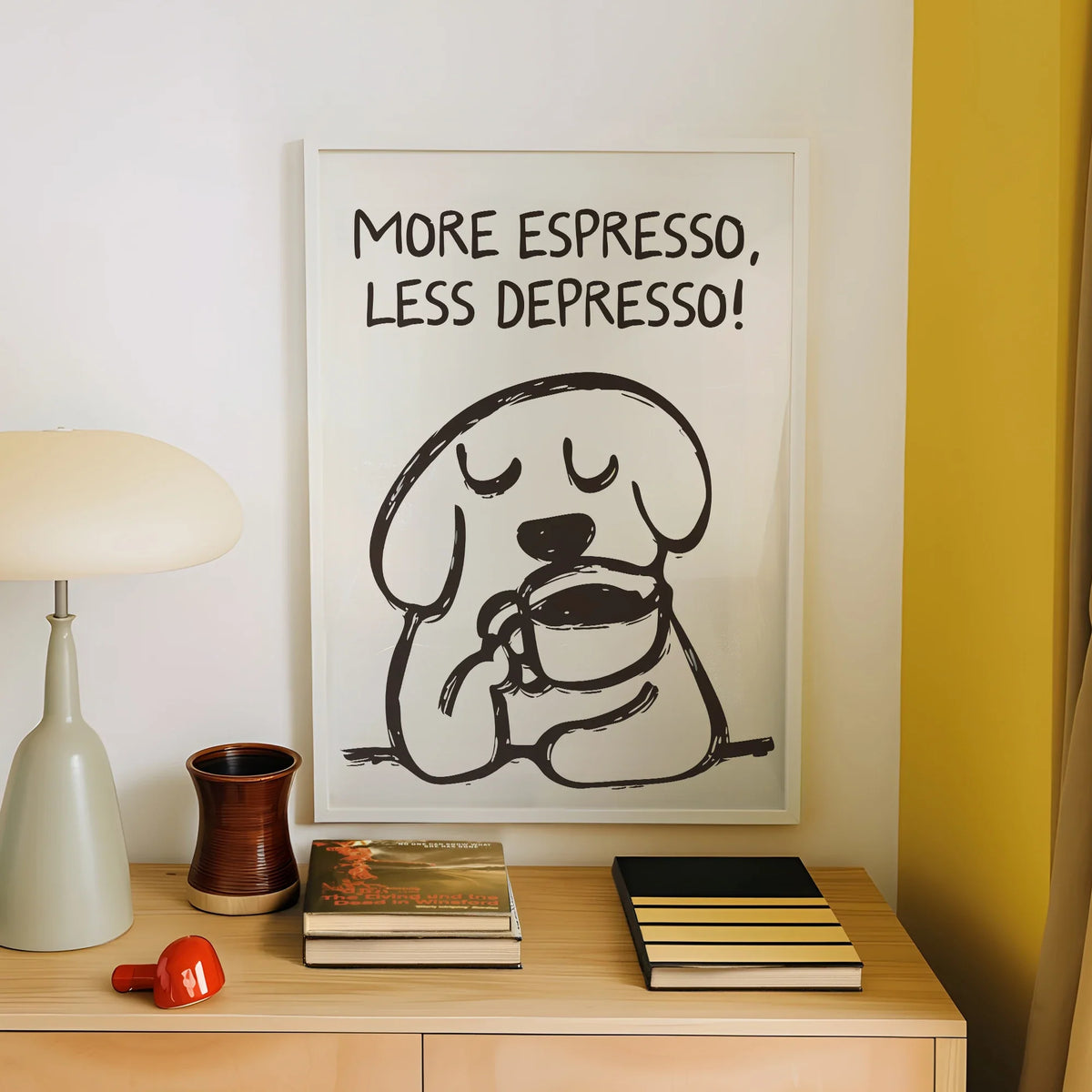 "More Espresso Less Depresso" Retro Coffee Canvas Wall Art