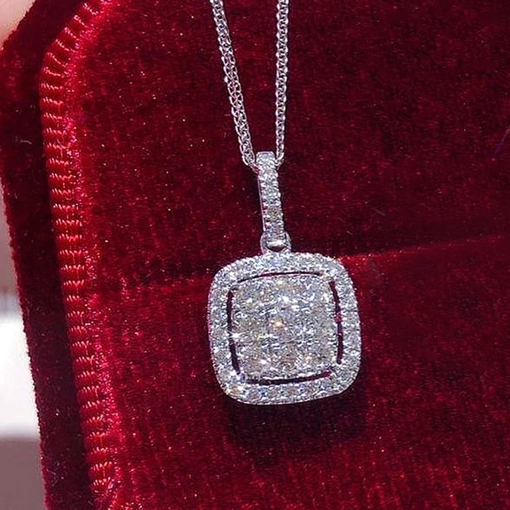 Huitan Square CZ Pendant Necklace – Silver Fashion Jewelry