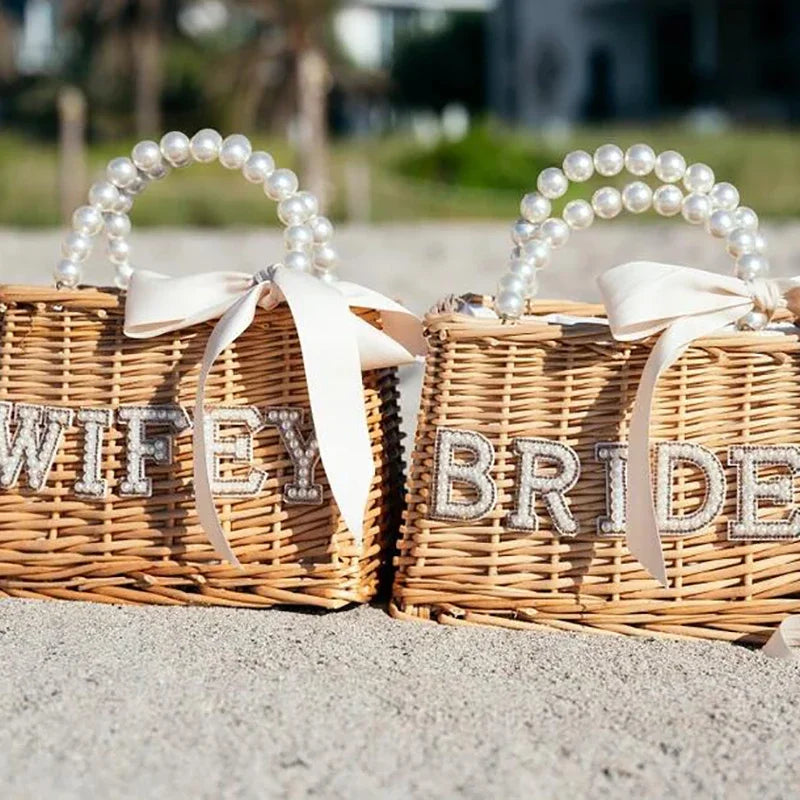 Bride Mrs Wifey Straw Bag | Boho Bridal Bachelorette Beach Gift