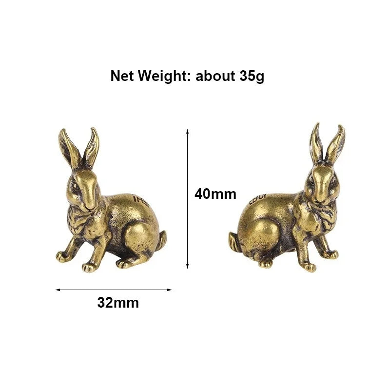 Antique Copper Zodiac Rabbit Statues – Brass Miniature Figurine Pair