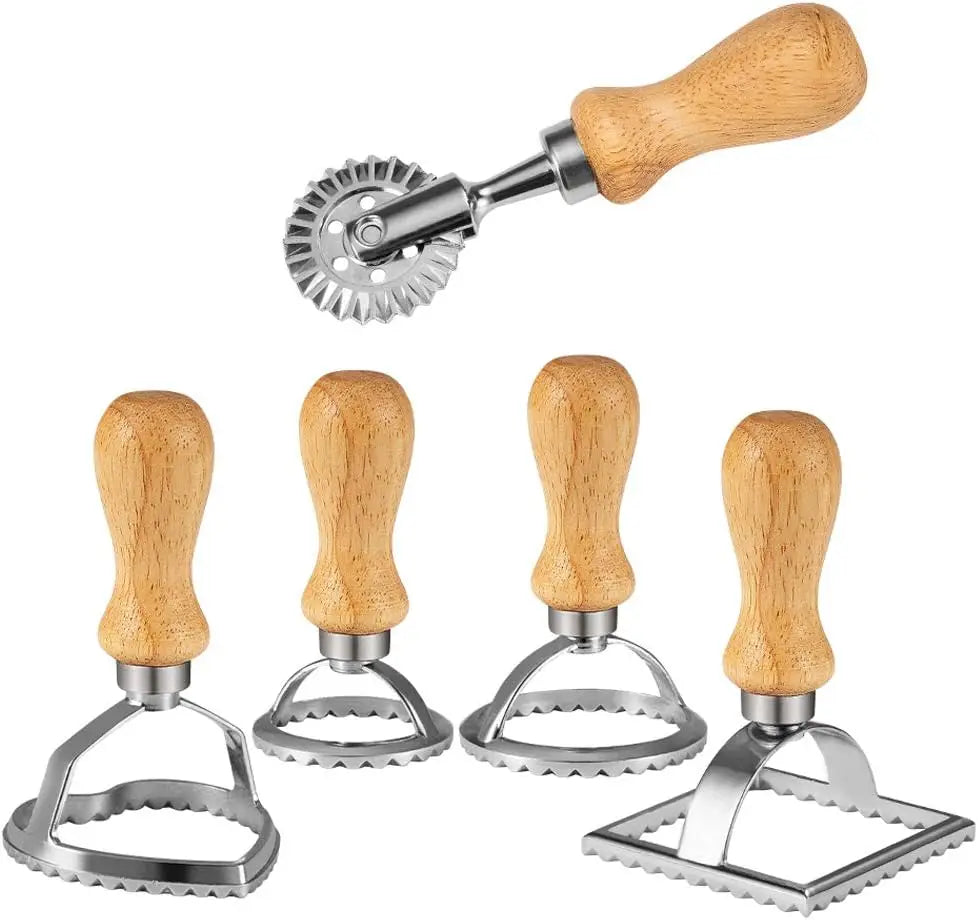 Ravioli Stamp Maker & Cutter Set with Roller Wheel | Wooden Handle