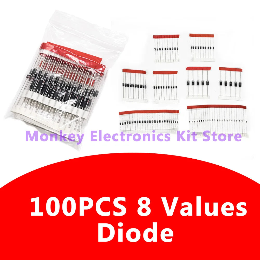 100PCS Diode Kit – 8 Values Schottky & Switching Diodes