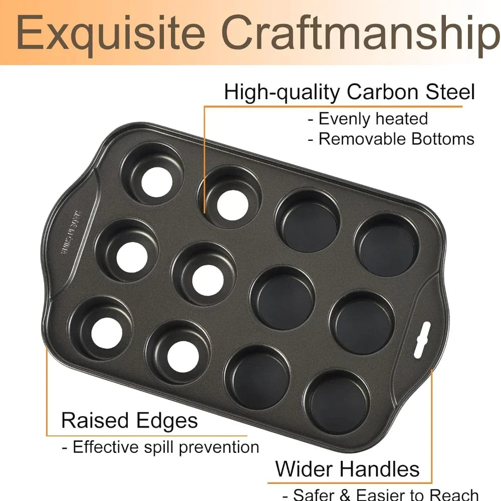 12-Cavity Nonstick Mini Cheesecake Pan | Removable Bottom Muffin