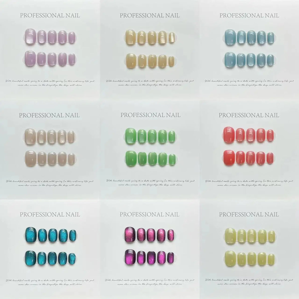 Handmade Cat Eye Press On Nails – Short Korean Style 10pcs