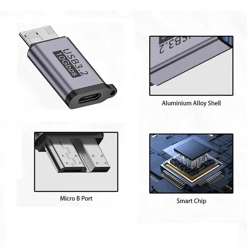 USB 3.0 Micro B to USB-C Adapter | 10Gbps HDD Converter