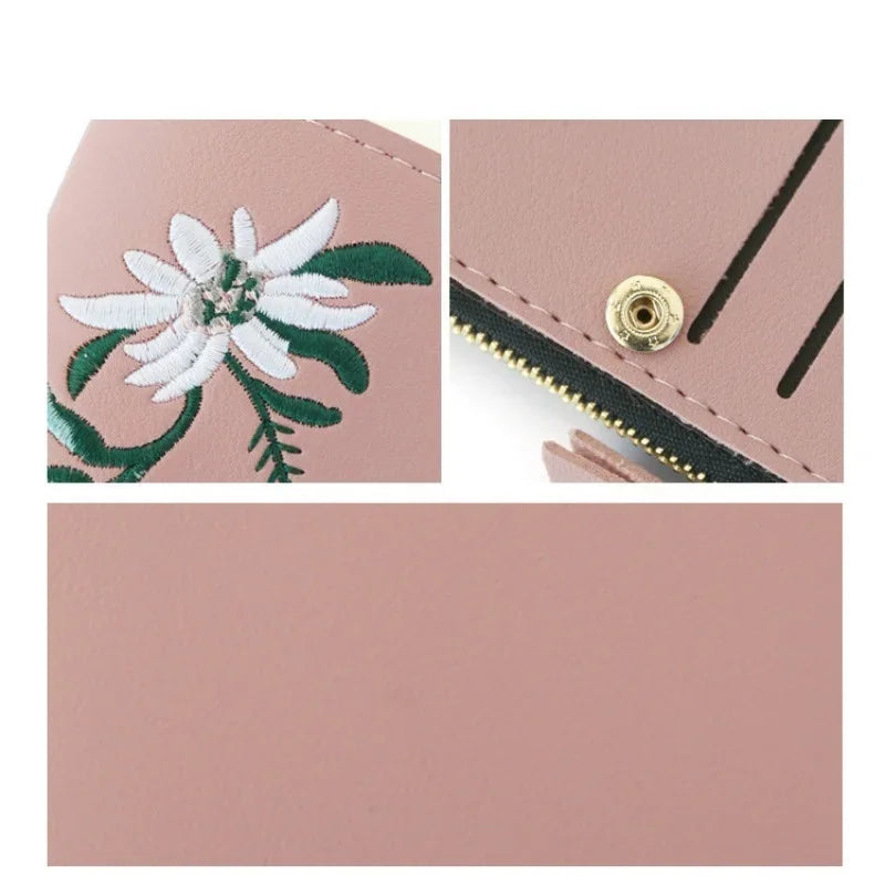 Women's Retro Embroidery Short Wallet & Floral Card Holder Purse