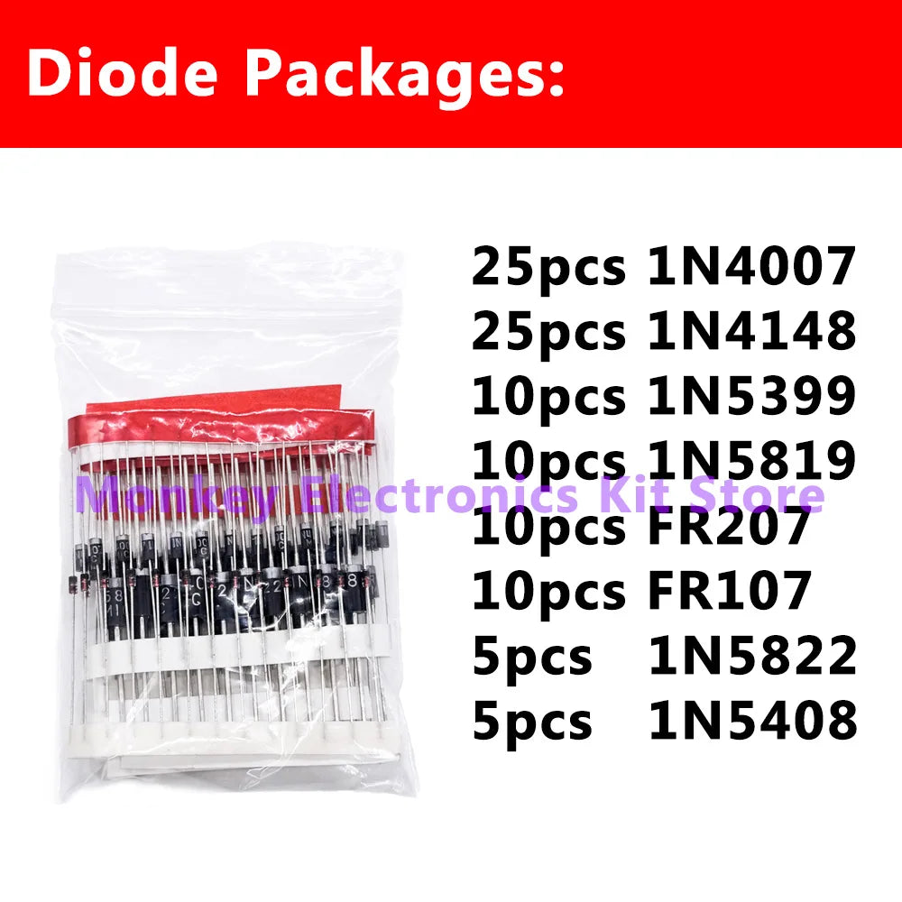 100PCS 8-Value Diode Kit – Schottky & Fast Switching Set