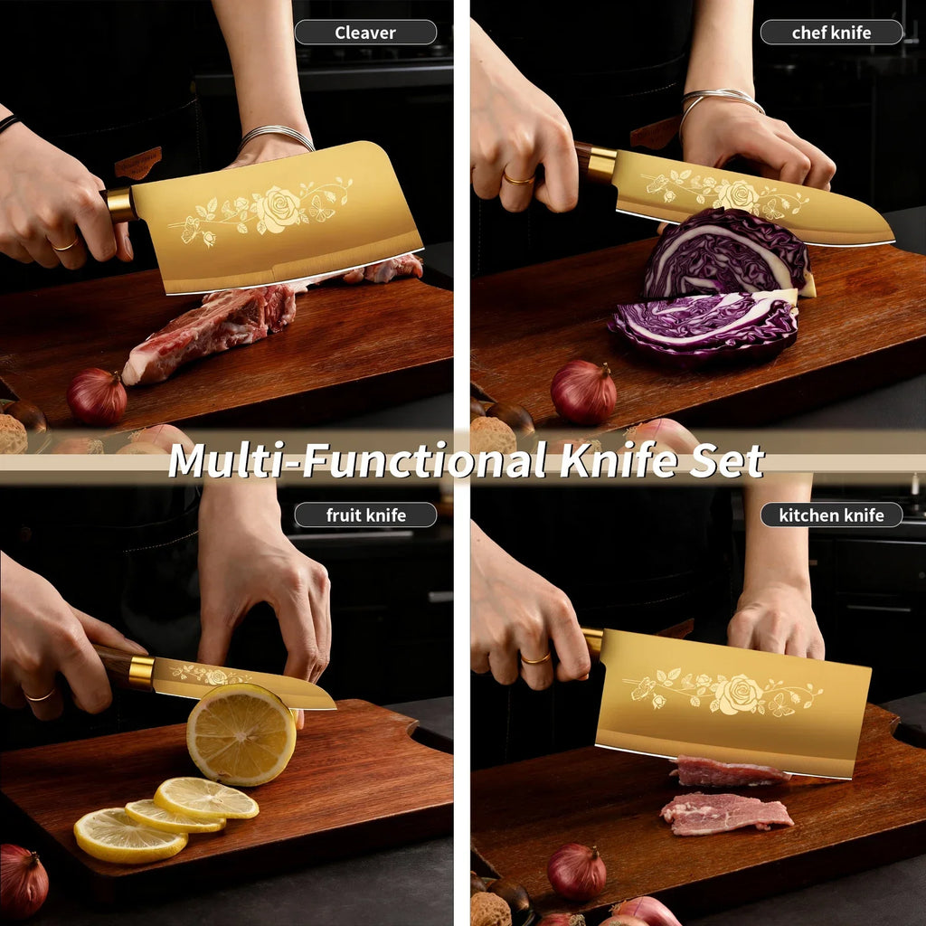 PLYS Titanium-Gold Chef Knife – Sharp Stainless Steel Kitchen