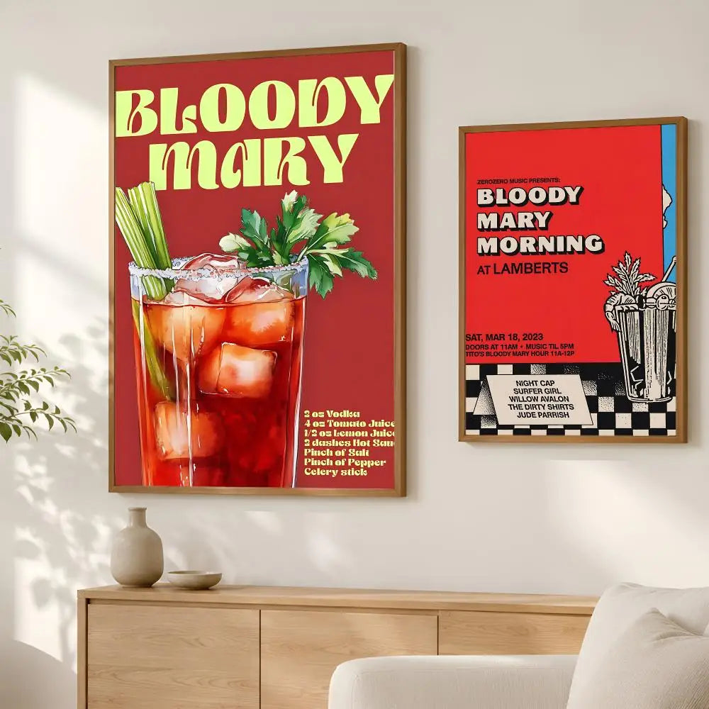 Bloody Mary Cocktail Wall Art Poster – Self-Stick Waterproof