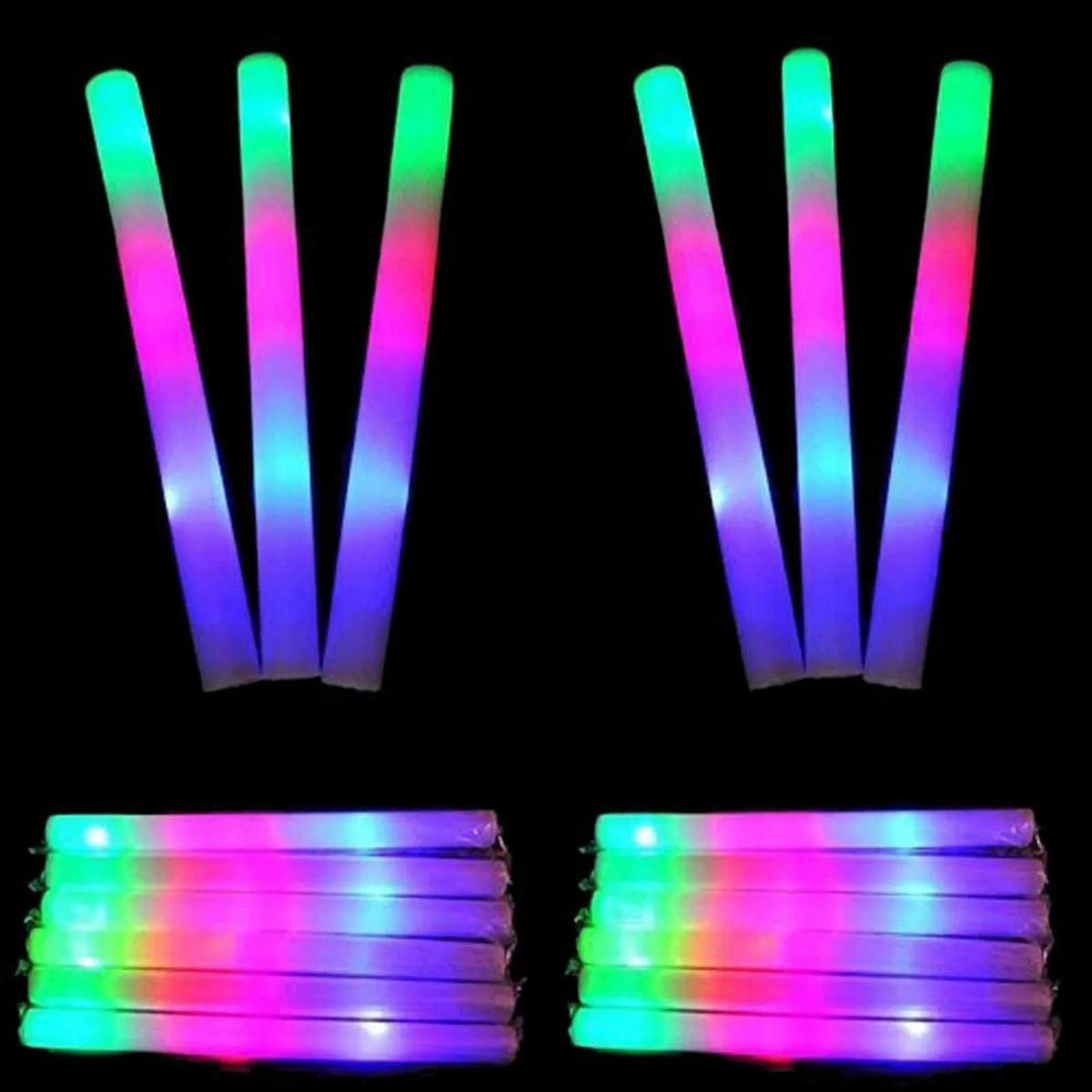10-Pack LED RGB Glow Foam Sticks – Glow in the Dark Party