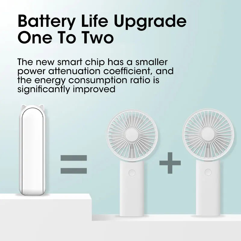 Portable Mini Handheld Fan USB Rechargeable 2000mAh + Power Bank
