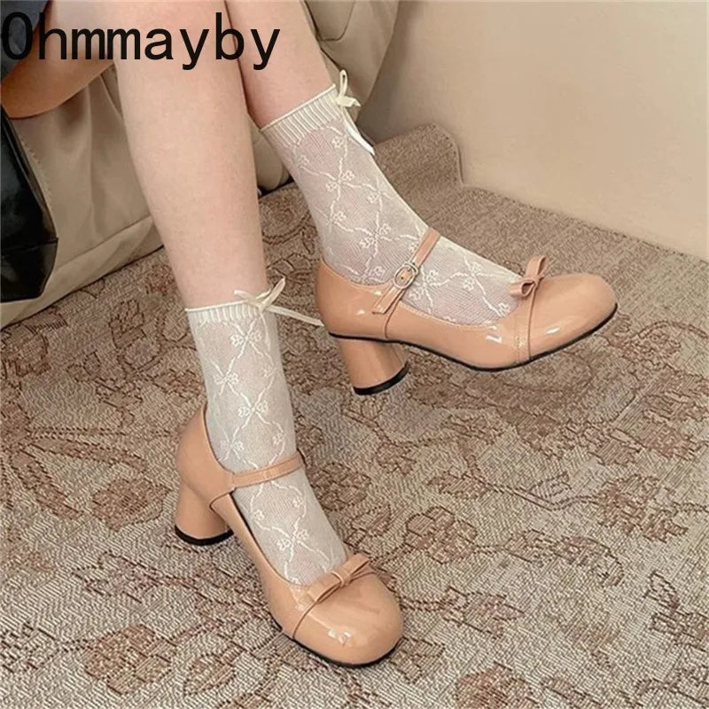 Butterfly-Knot Mary Jane Pumps | Women's Lolita Square Heels