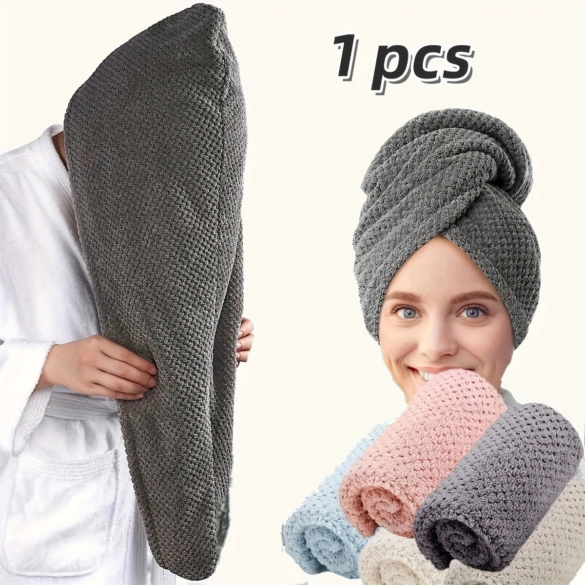 Absorbent Hair Towel Wrap with Button Closure – 9.8"×25.5"