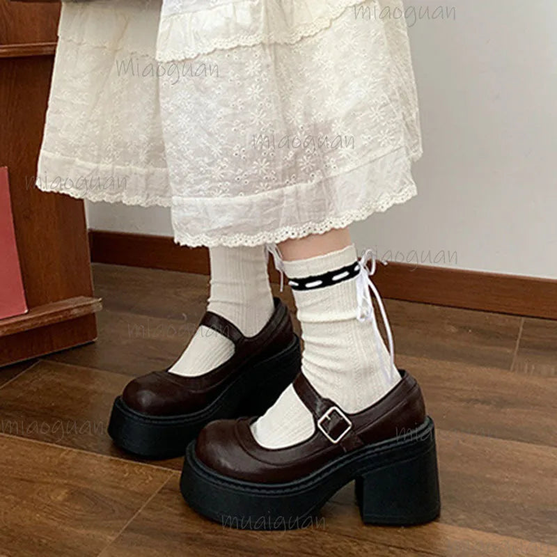 Women's Goth Chunky Platform Mary Jane Pumps | Black & Brown