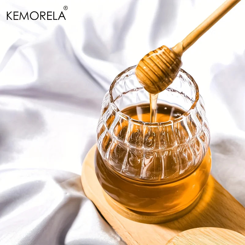KEMORELA Glass Honey Jar with Wooden Spoon & Lid – 330/450ML