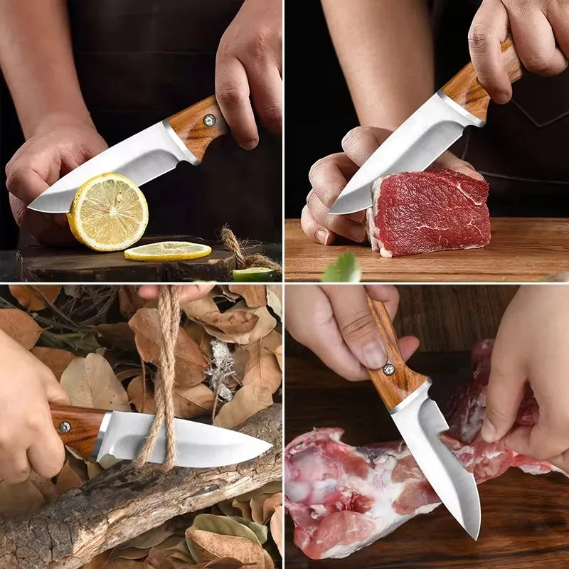 Rosewood Handle Fruit & Boning Knife with Sheath | 4Cr15 Steel