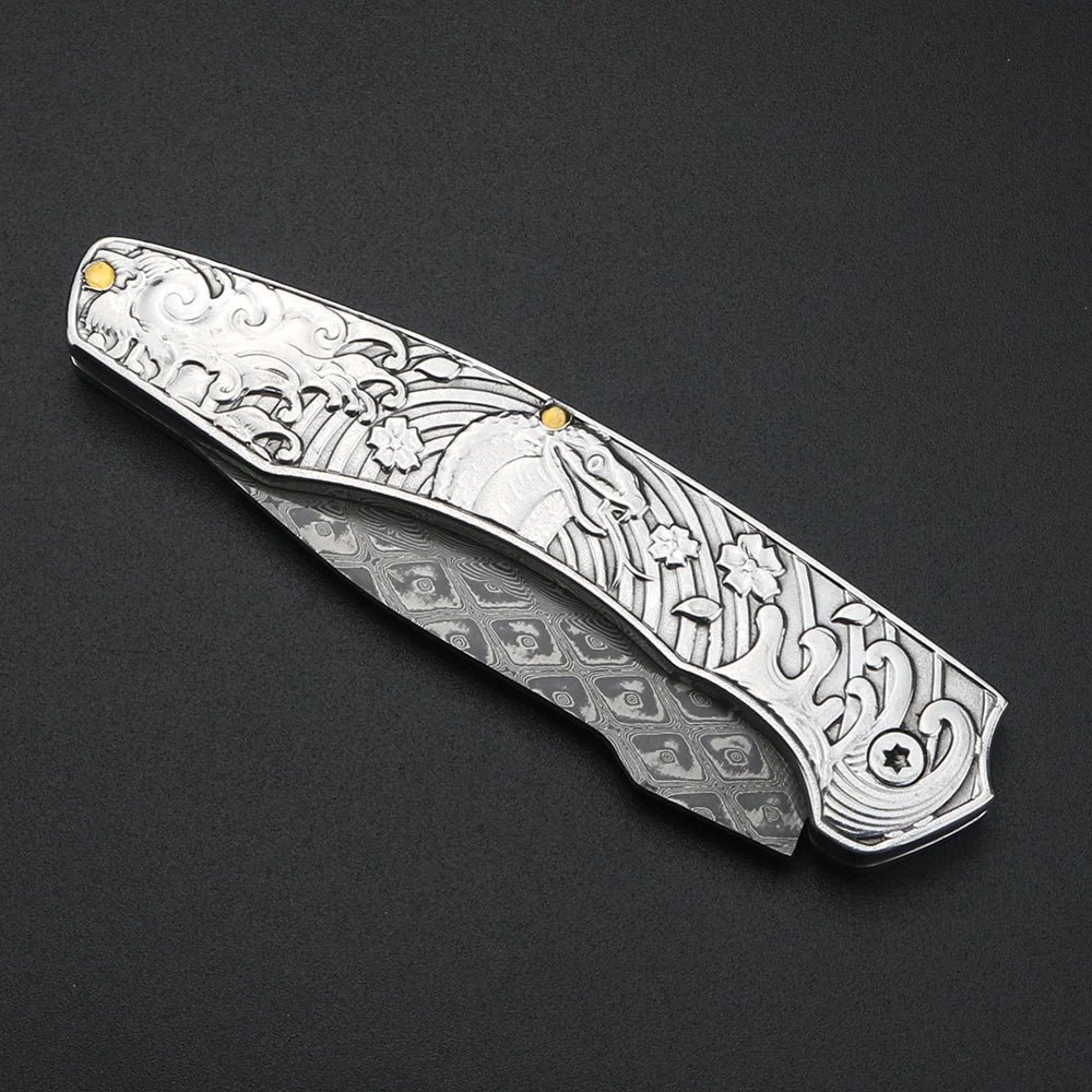 XUAN FENG Damascus Steel Folding Knife – 58-61 HRC Pocket EDC