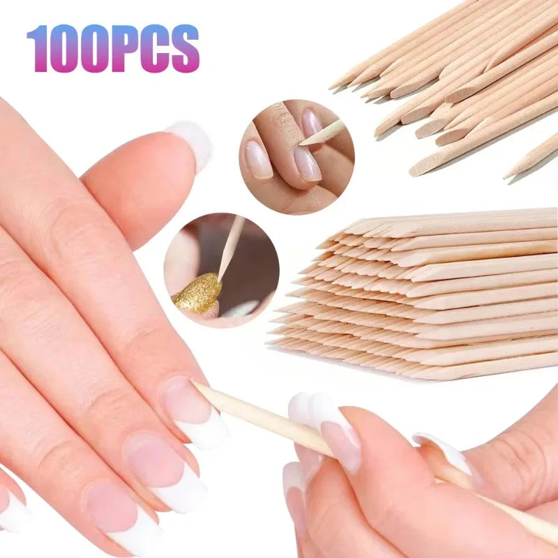 2026 50 Nail Art Pusher Orange Wood Sticks Cuticle Remover