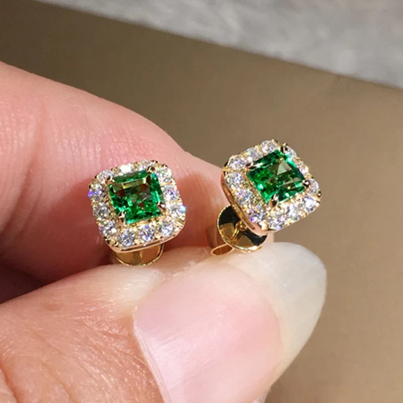 Huitan Cubic Zirconia Stud Earrings – Geometric Fashion Jewelry