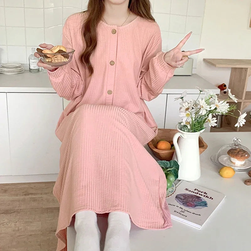 Women's Cotton Nightgown – Long Sleeve Ankle-Length Sleep Dress