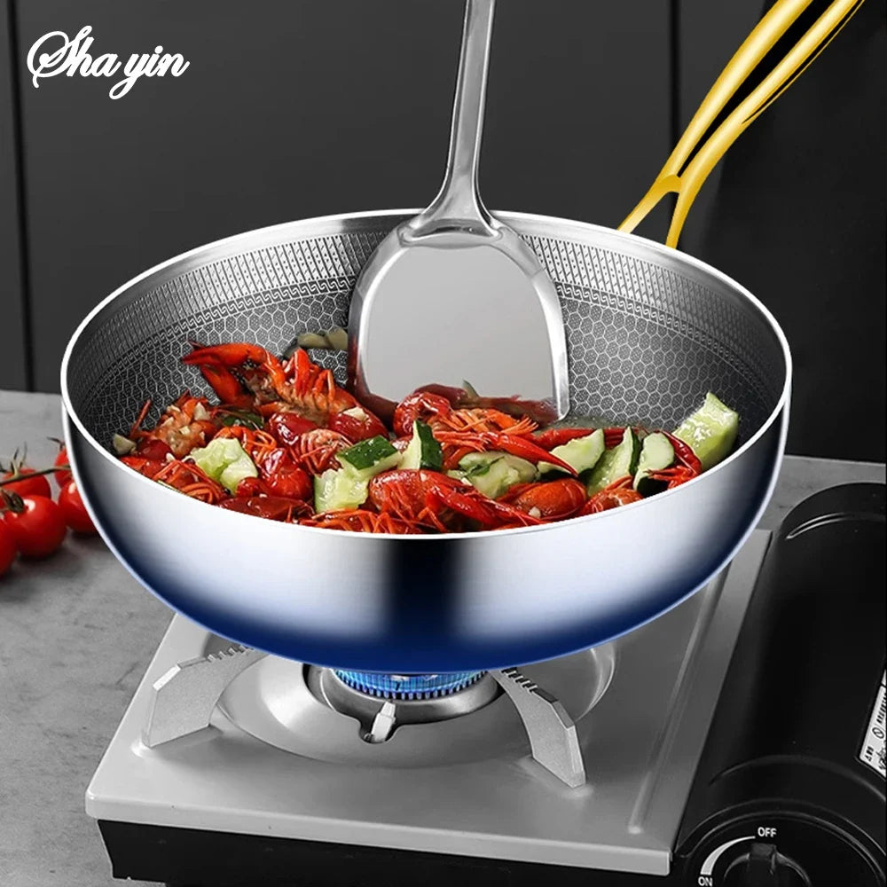 316 Stainless Steel Frying Pan Wok Non-stick Cooking Honeycomb Steak