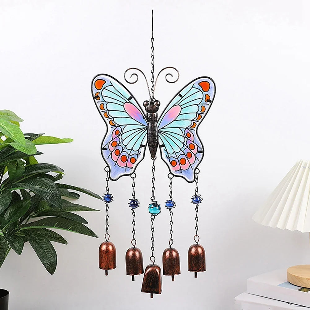 A36T-Big Butterfly Iron Glass Painted Wind Chimes Metal Tube Bell
