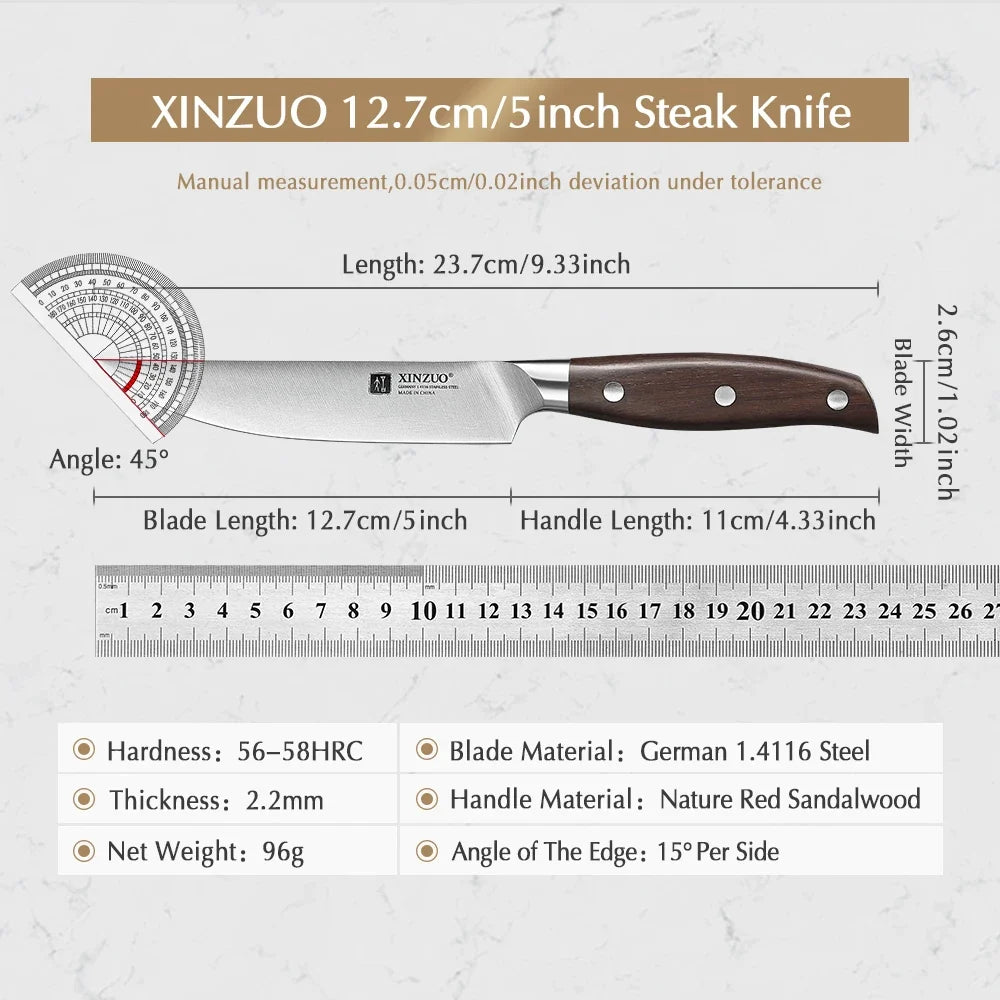 XINZUO 4-Pc Steak Knife Set | German Steel & Sandalwood Handles