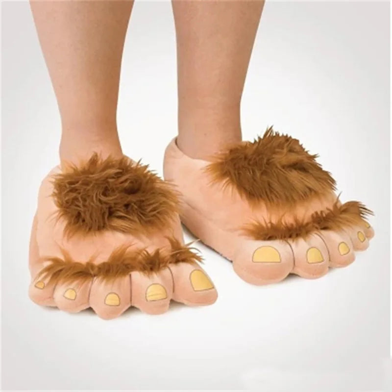 Chunky Faux Fur Paw Slippers – Unisex Novelty Indoor Shoes