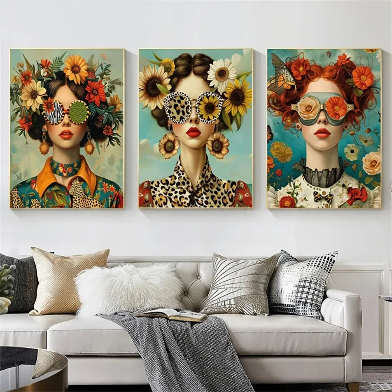 3-Piece Art Deco Glam Canvas Wall Art | Floral & Butterfly Prints