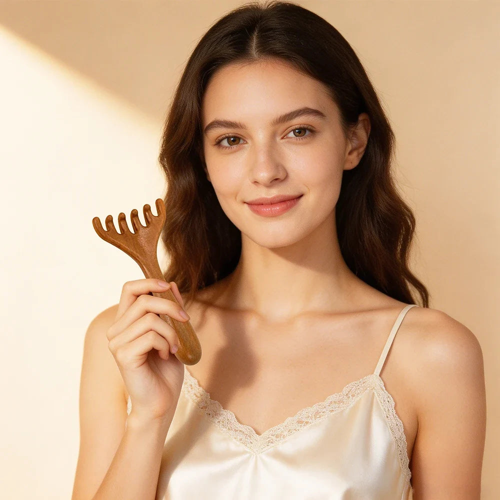 Sandalwood Five-Claw Scalp Massager & Gua Sha Comb