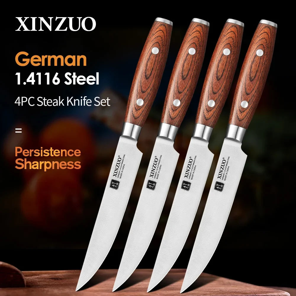 XINZUO 5" Steak Knife Set | German 1.4116 Steel & Pakkawood