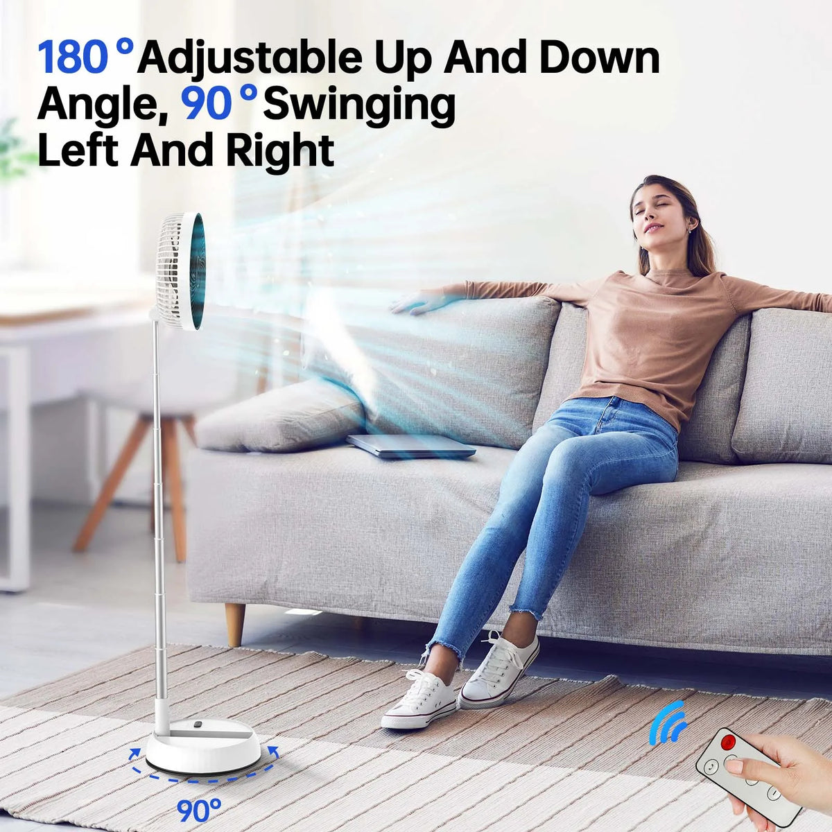 5400mAh Portable Tower Fan – Remote, Oscillating & Telescopic