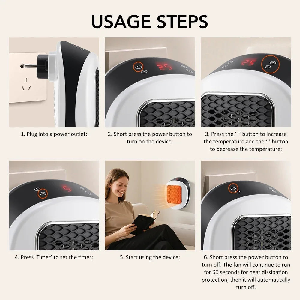 AFDEAL Wall Plug-In Space Heater – Remote, LED Display, 600W